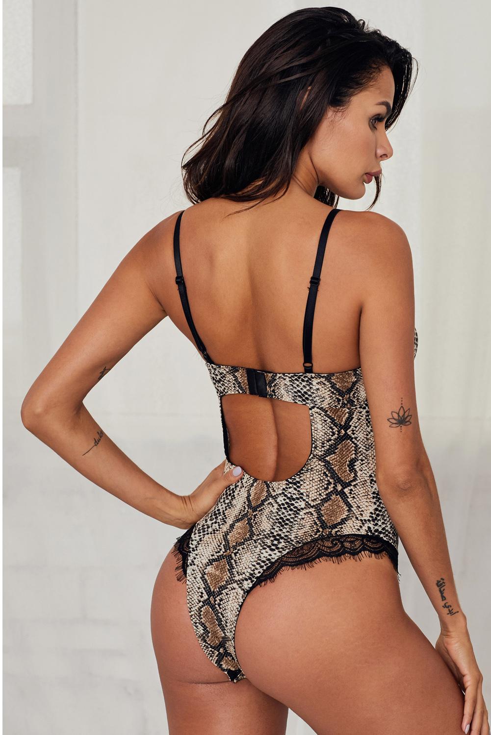 Spaghetti Strap Backless Leopard Printed Teddy